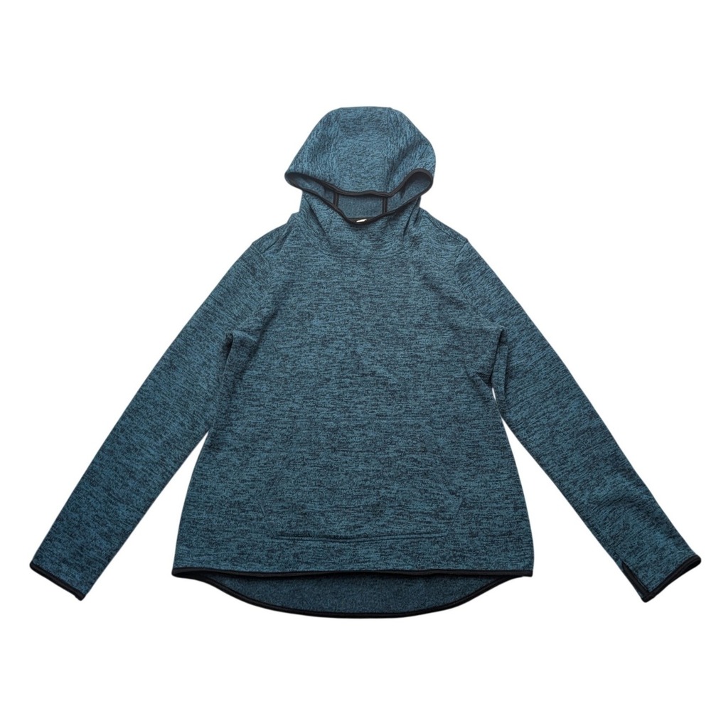 Danskin Now Hoodie Womens Large Teal Black Marled Space Dye Scuba Pullover